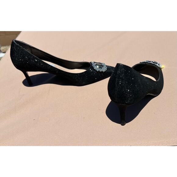 NWOT NINA NEYA BLACK TEXTURED SPARKLY METALLIC JEWELED MID-HEEL DRESS PUMPS 9 - Picture 5 of 13